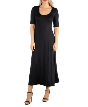 24seven Comfort Apparel Women's Casual Maxi Dress, Black