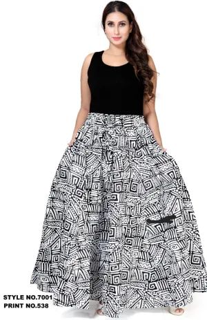 7001 Plus Size  Long Printed Maxi Skirt- White Black