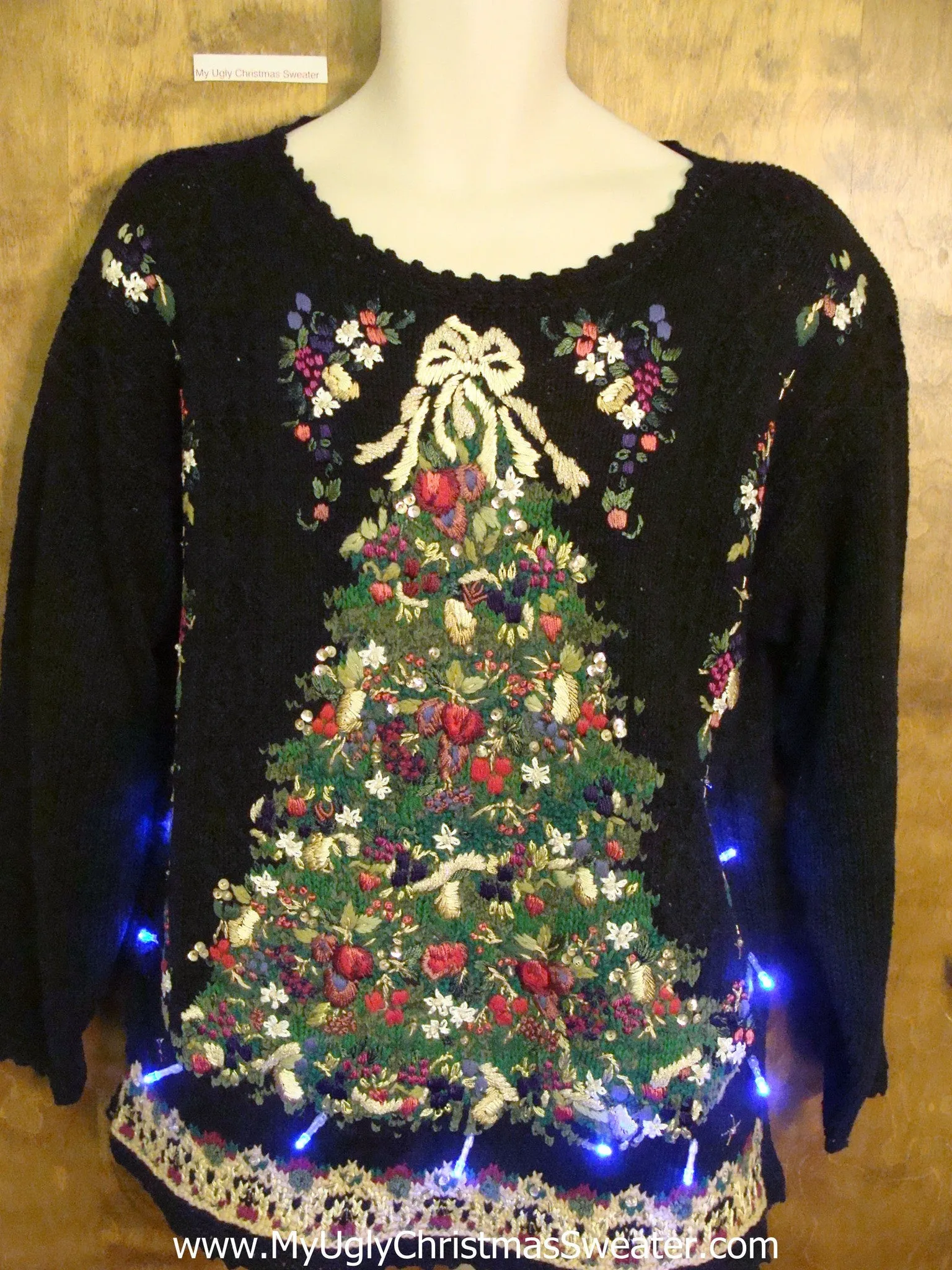 80s Huge Tree Light Up Ugly Xmas Sweater