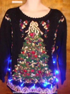 80s Huge Tree Light Up Ugly Xmas Sweater