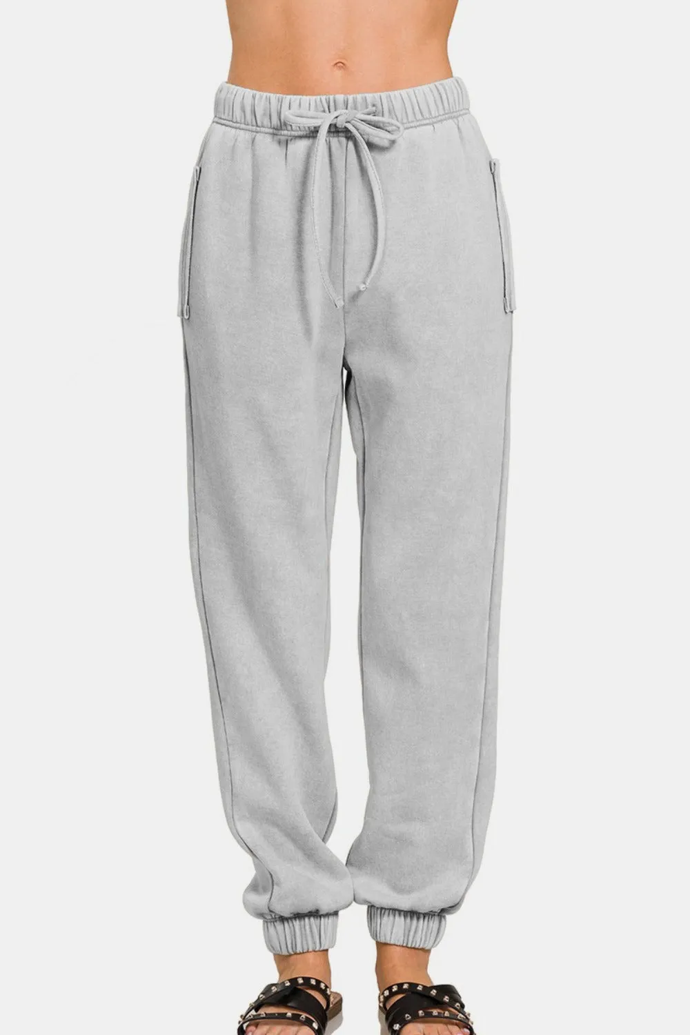 Acid Wash Fleece Drawstring Sweatpants with Pockets