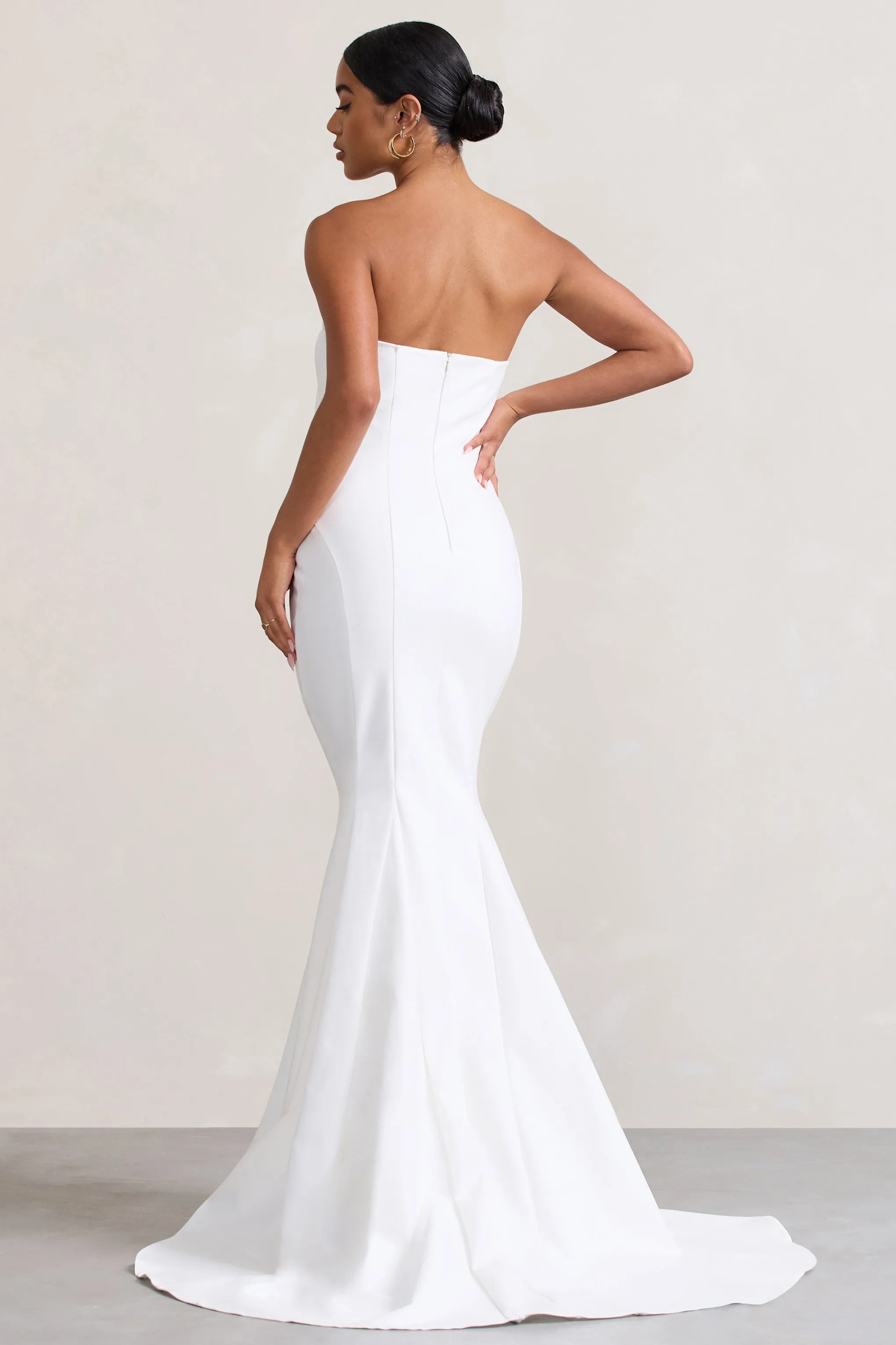 Adored | White Strapless Structured Fishtail Maxi Dress