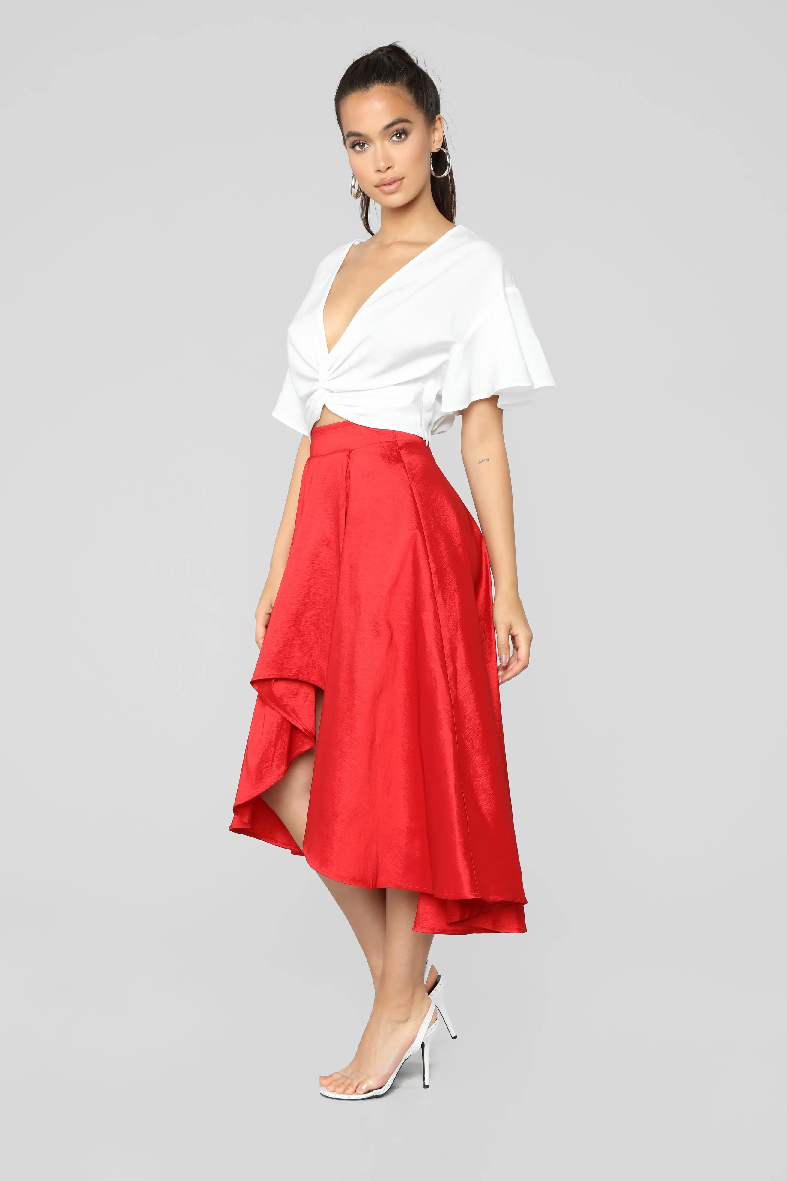 Adriana Hi Low Skirt - Red