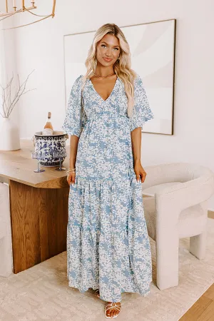 Affectionate Feeling Floral Smocked Maxi Dress in Sky Blue