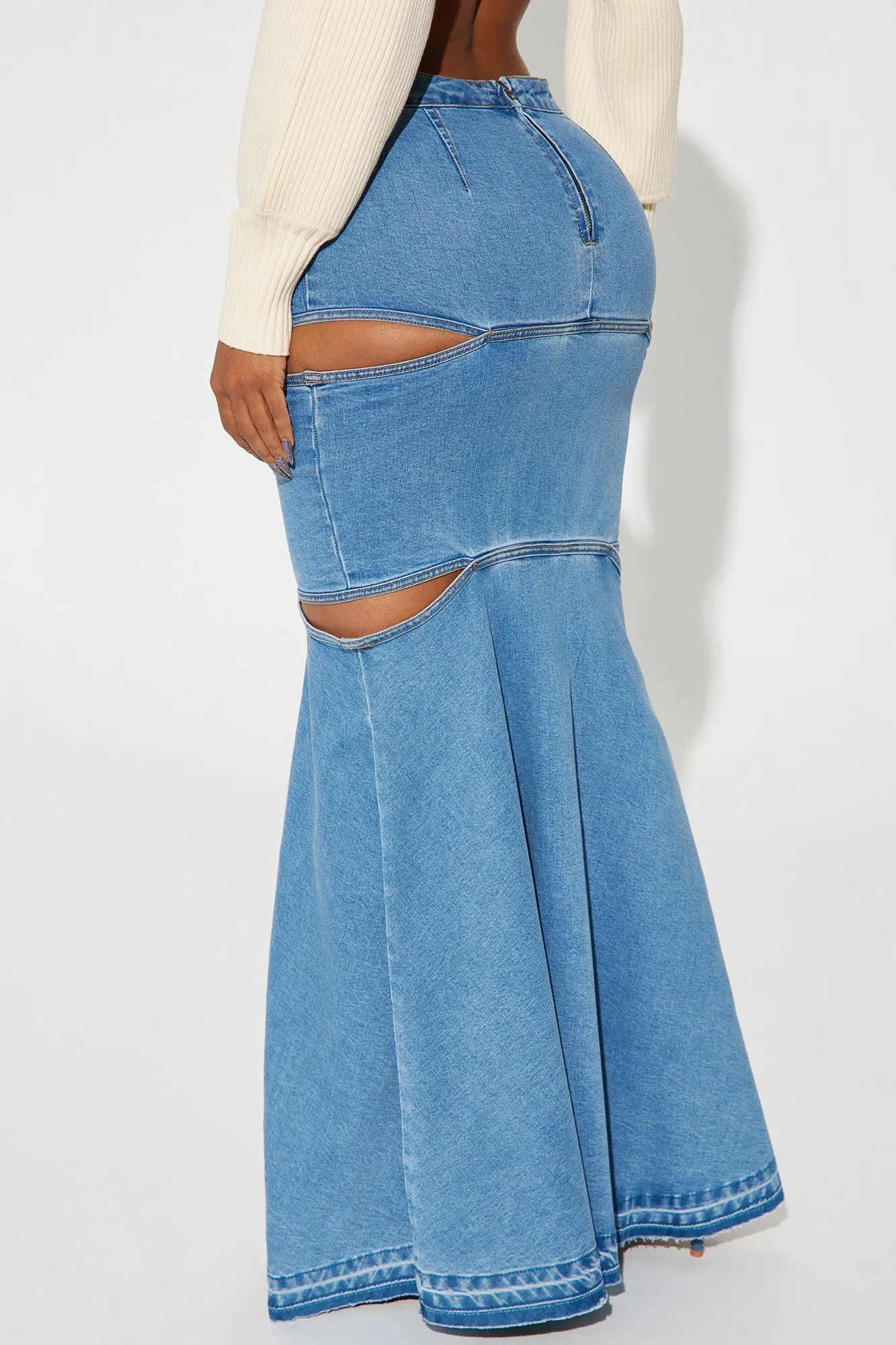 All Of Me Cut Out Denim Maxi Skirt - Medium Wash