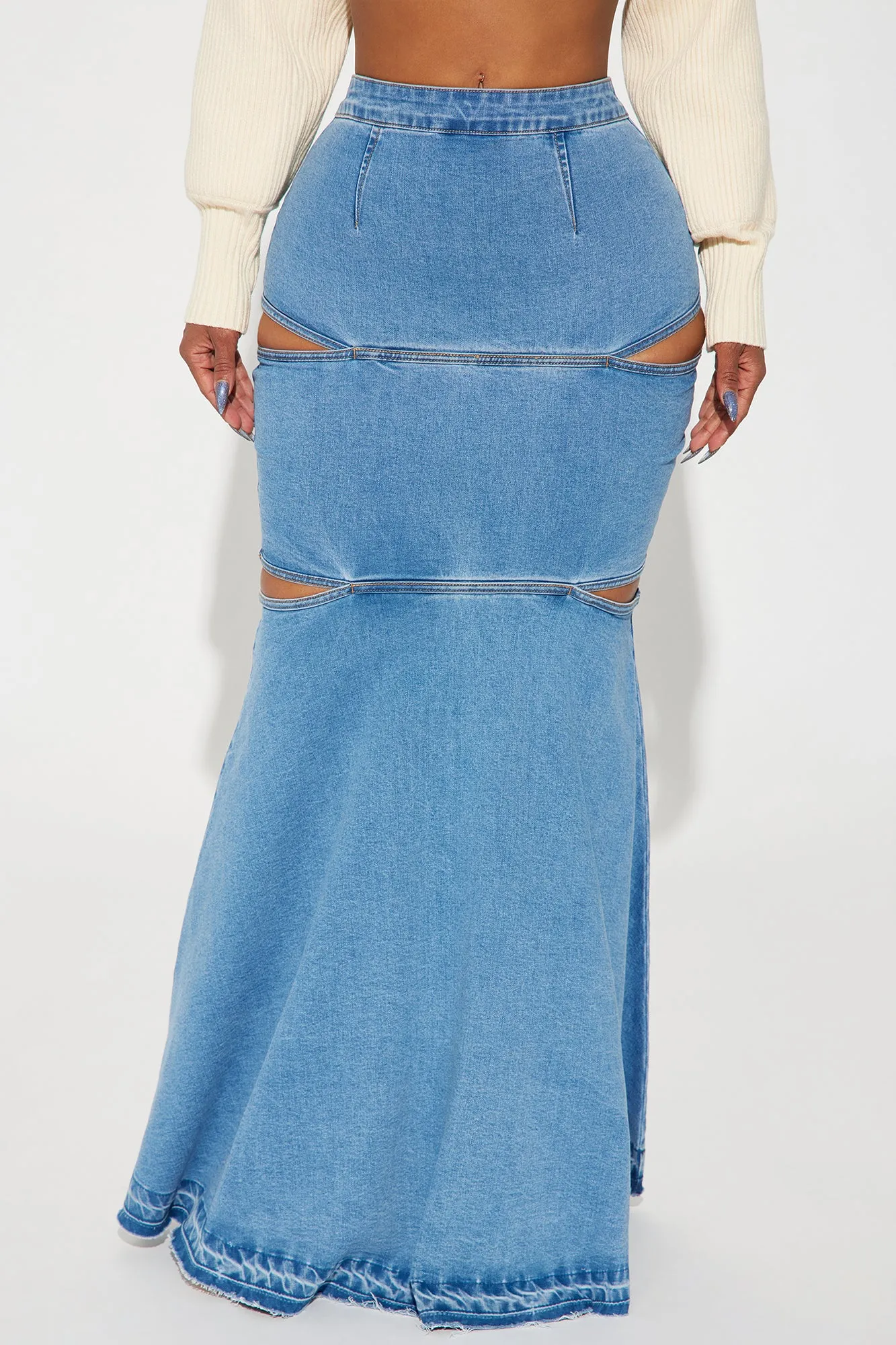 All Of Me Cut Out Denim Maxi Skirt - Medium Wash