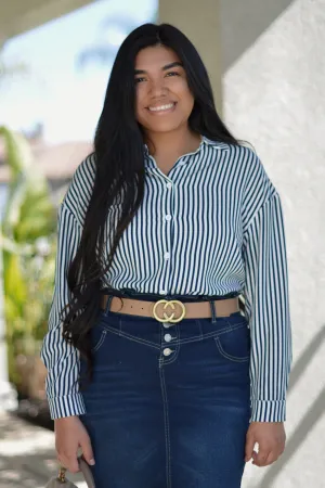 Avalyn Navy Striped Top