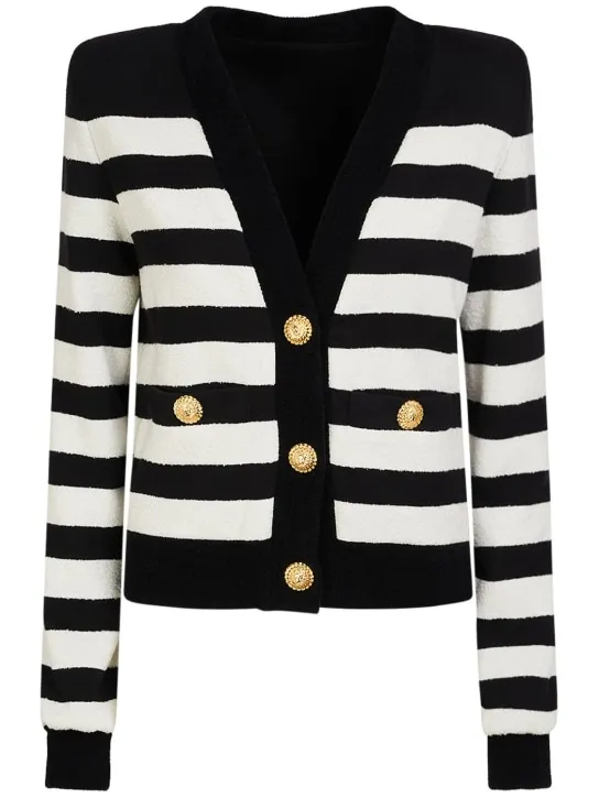 Balmain   Striped cotton blend jersey cardigan 