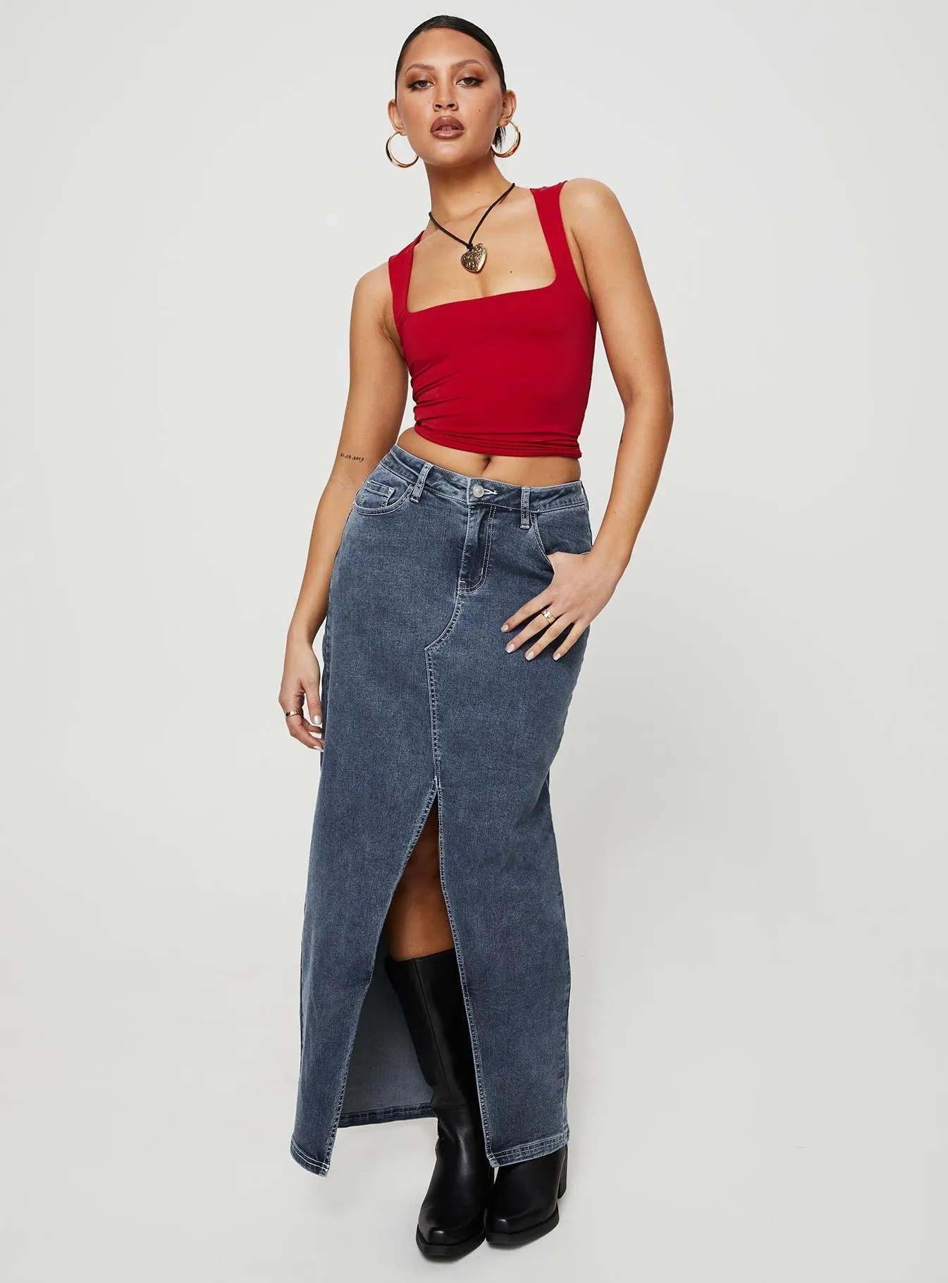 Batkins Maxi Skirt Dark Wash Denim