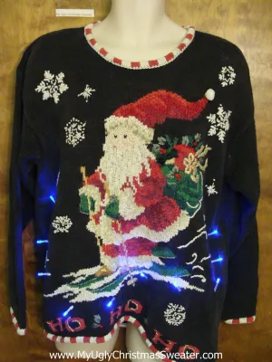 Best Skiing Santa 80s Light Up Ugly Xmas Sweater