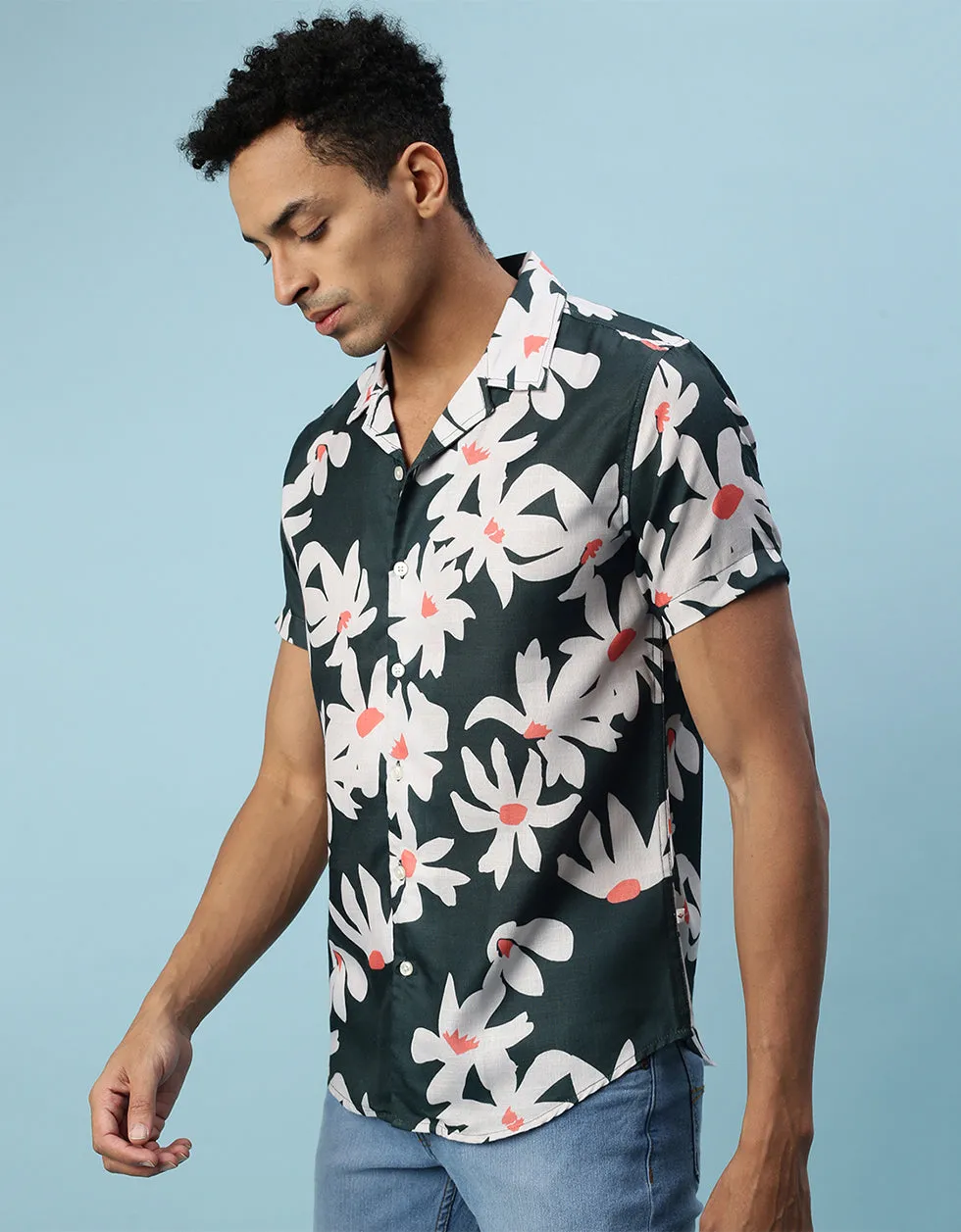 Black Floral Printed Casual Shirt