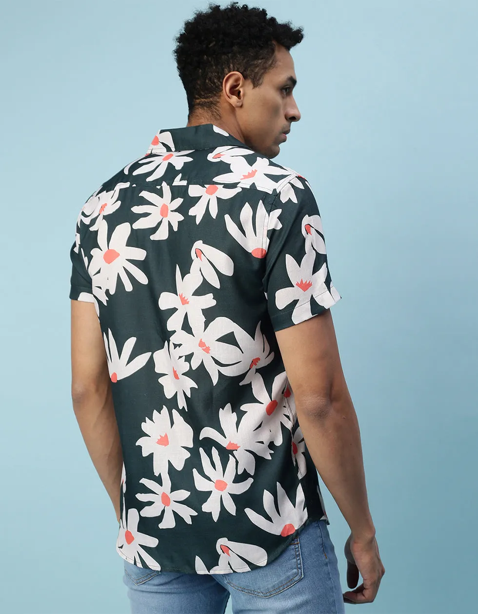 Black Floral Printed Casual Shirt