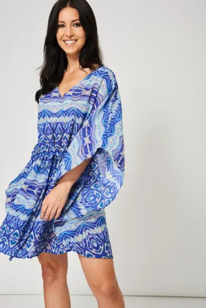 Blue Beach Cover-Up With Abstract Pattern