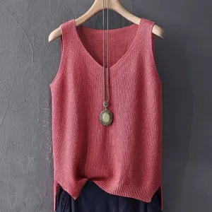 Blusas Mujer De Moda 2024 Blouse Women Summer Sleeveless Knitted Blouse Shirt Women Clothes V-neck Blouse Women Tops Shirts C855