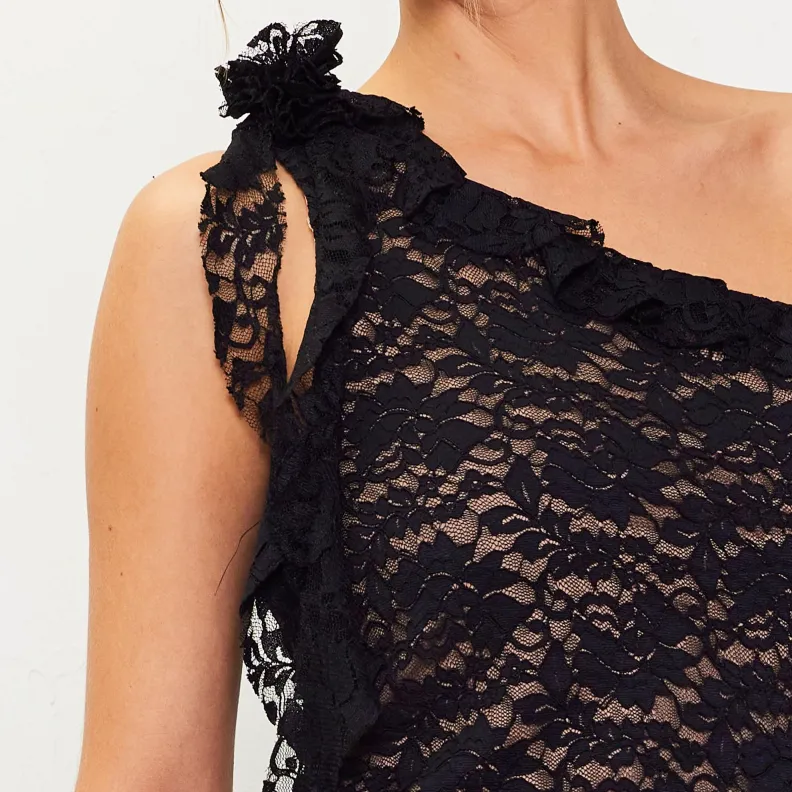 Bombshell in Lace One Shoulder Ruffled Top