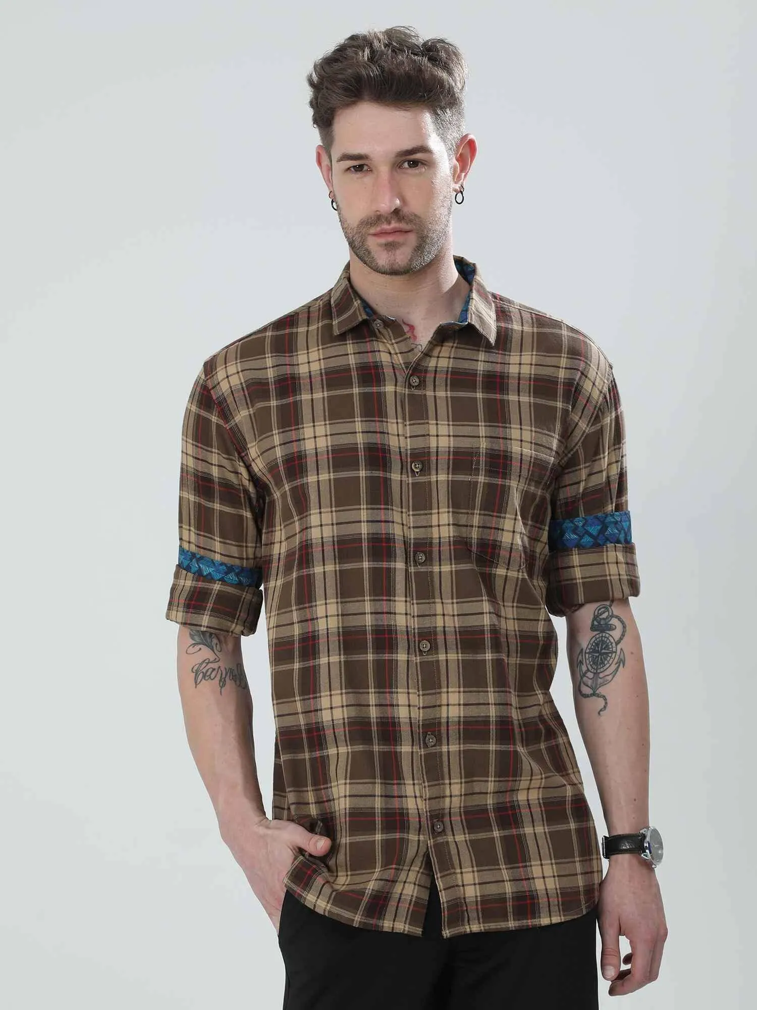 Caramel Checkered Cotton Shirt