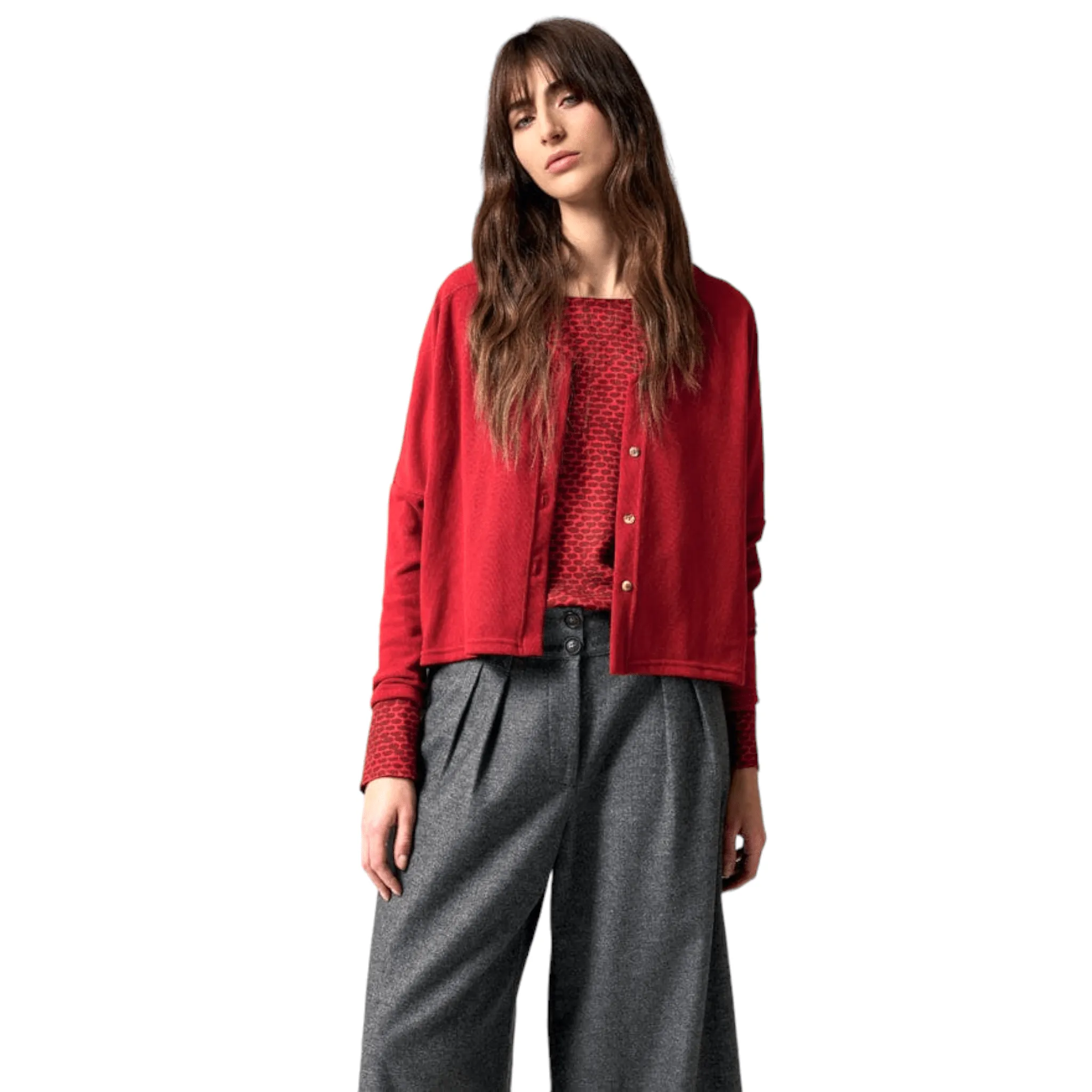 Cardigan V Neck front buttons Red