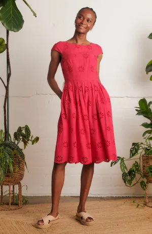 Claudia Floral Broderie Crimson Red Dress