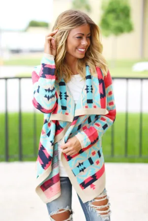 Coral and Aqua Cardigan