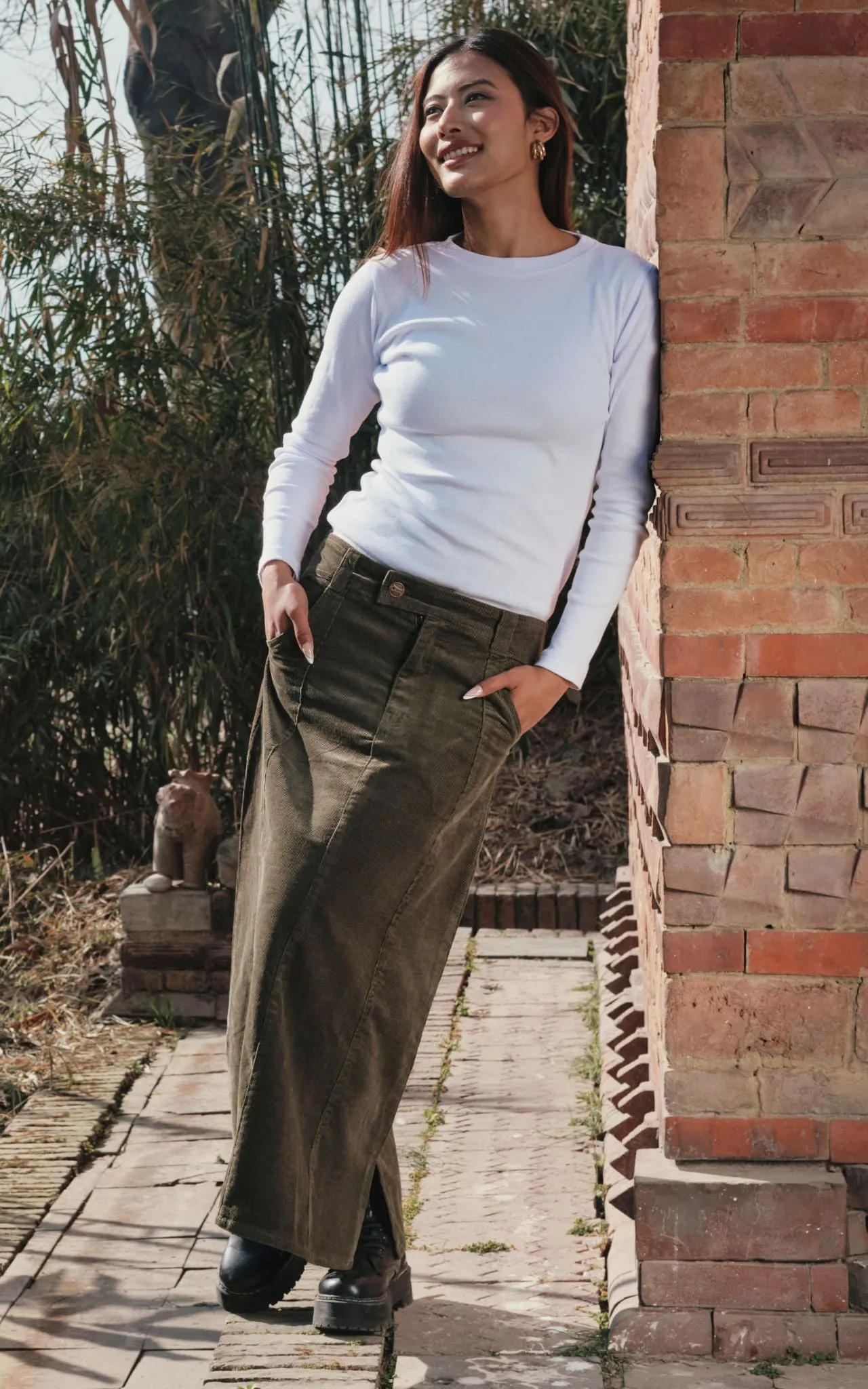 Corduroy Maxi Skirt - Khaki