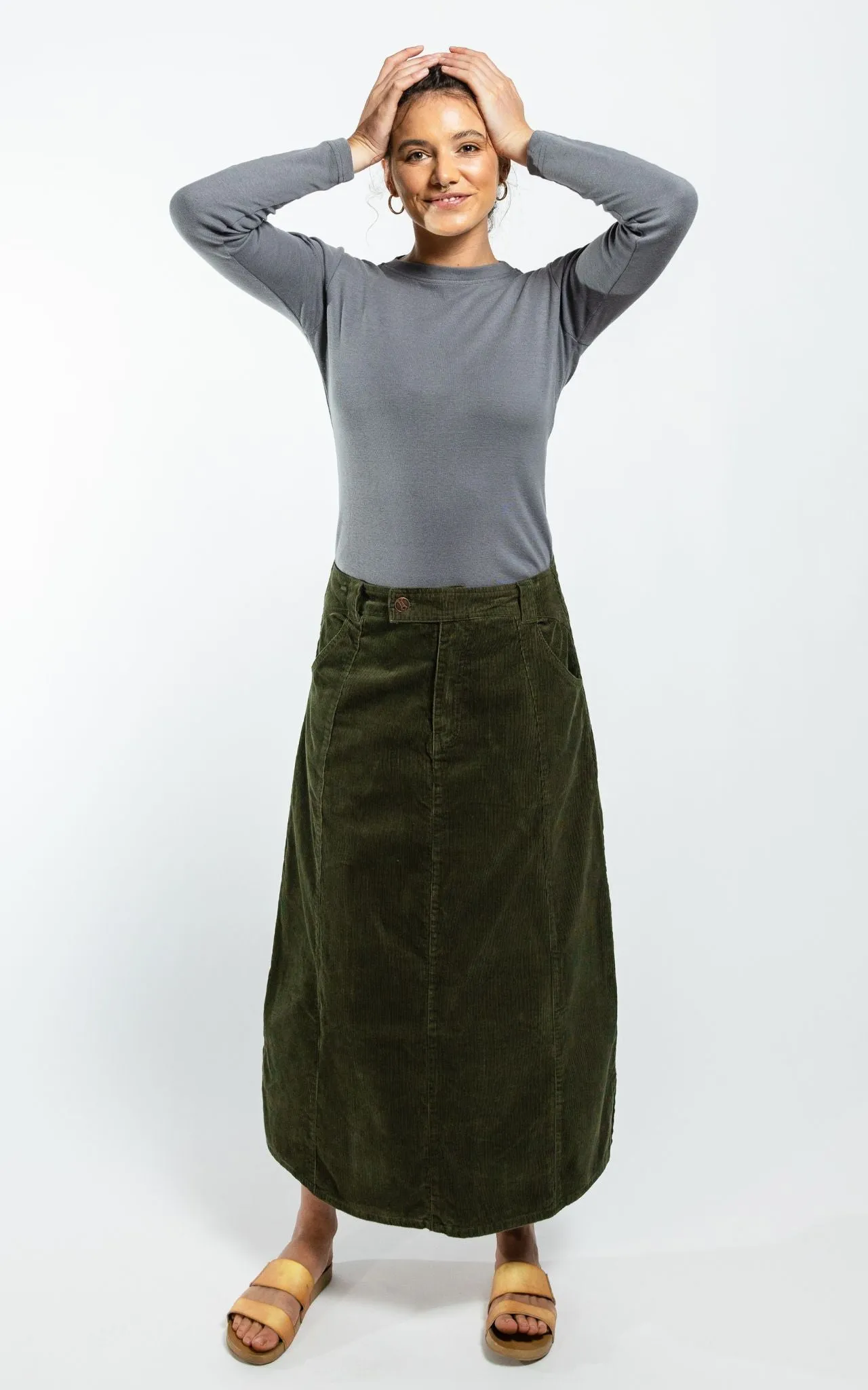 Corduroy Maxi Skirt - Khaki