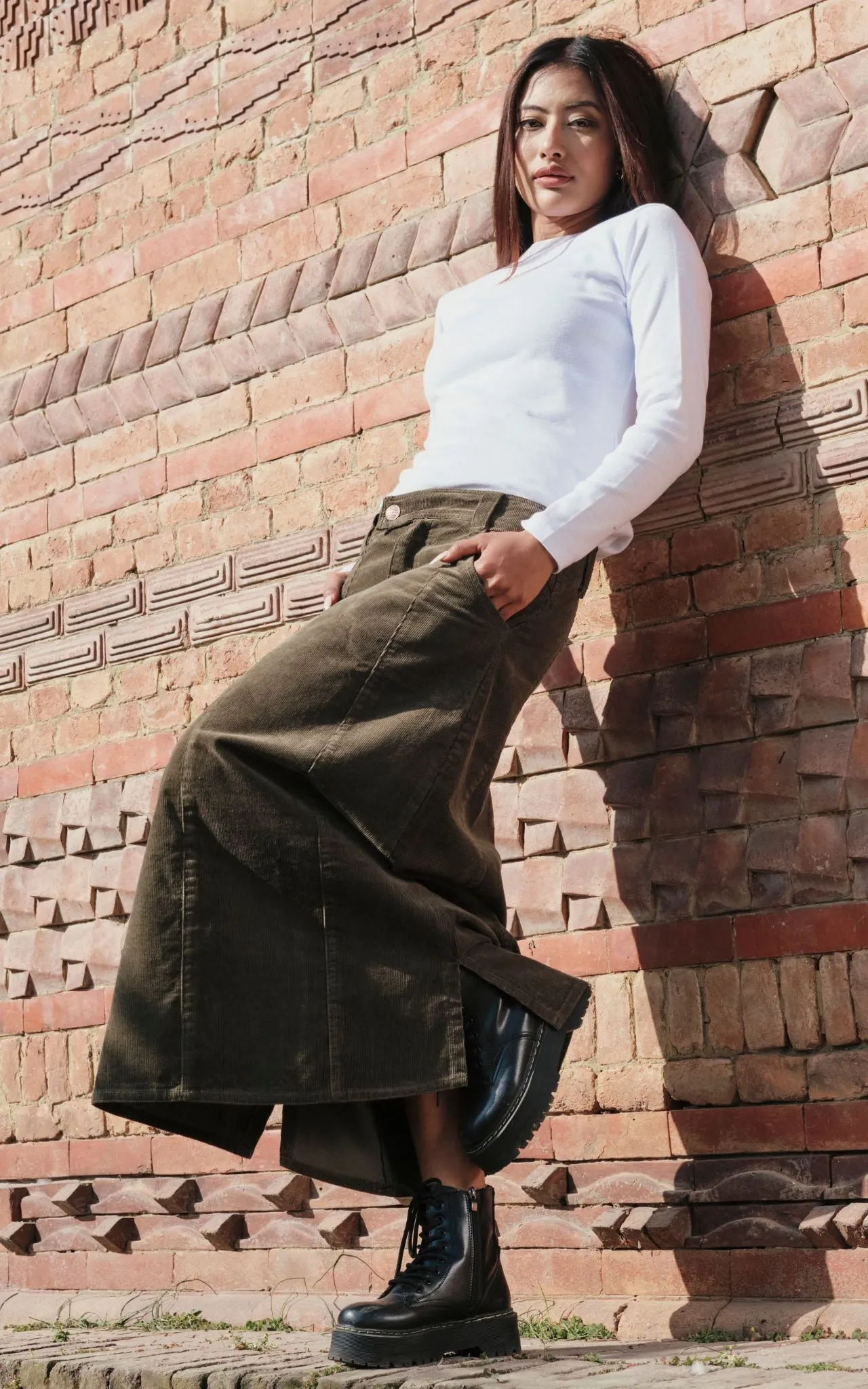 Corduroy Maxi Skirt - Khaki