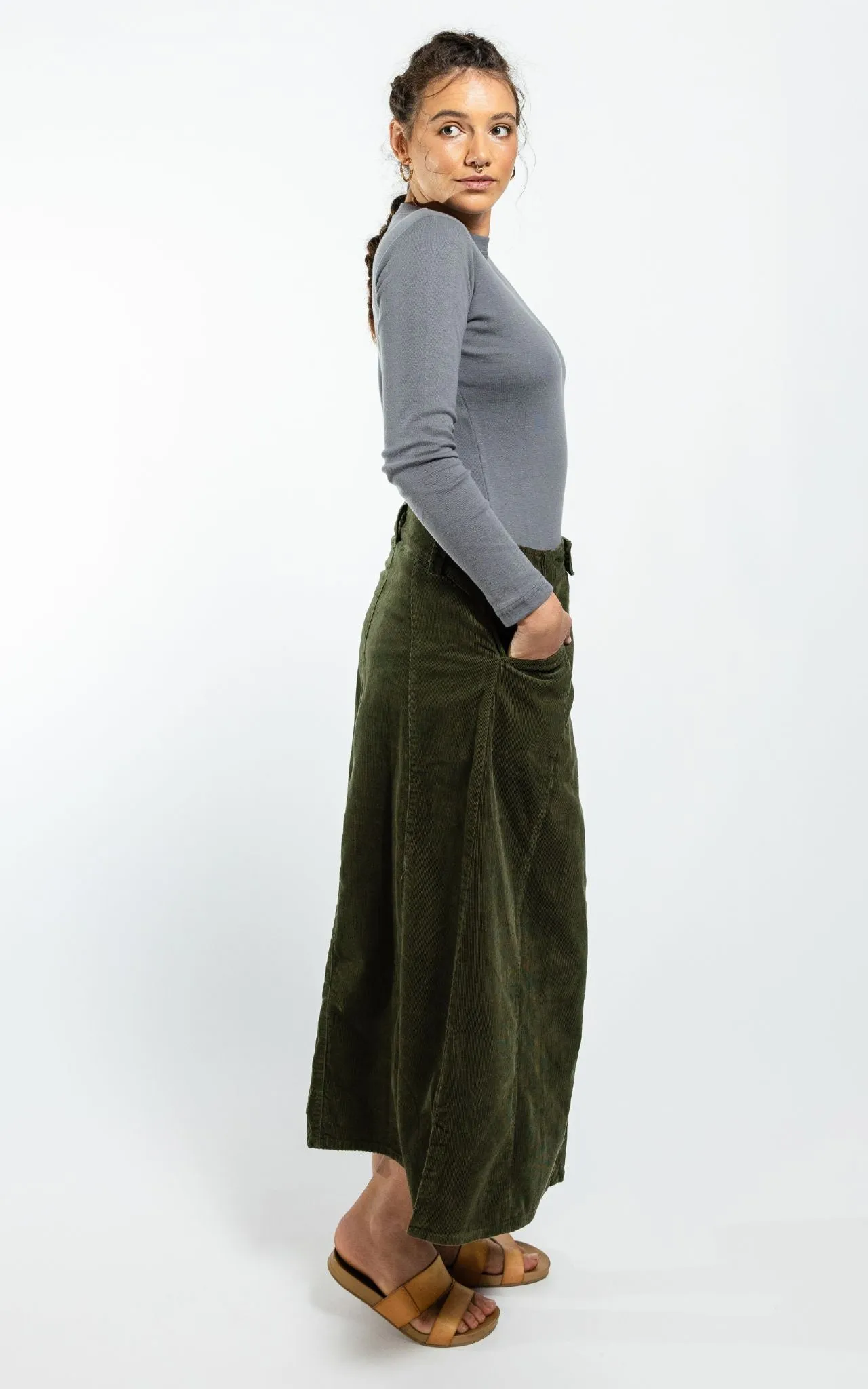 Corduroy Maxi Skirt - Khaki