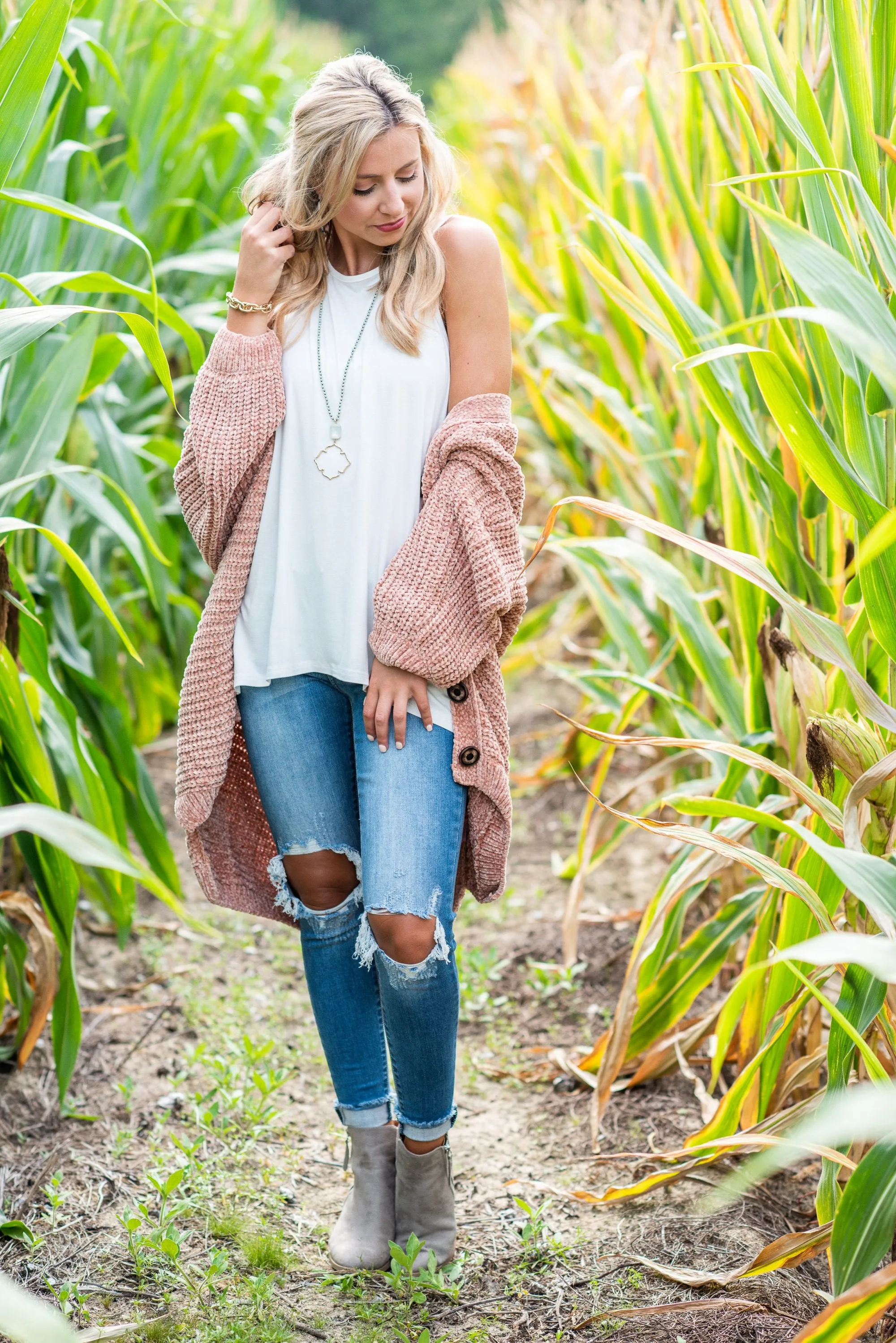 Created Comfort Blush Pink Chenille Cardigan