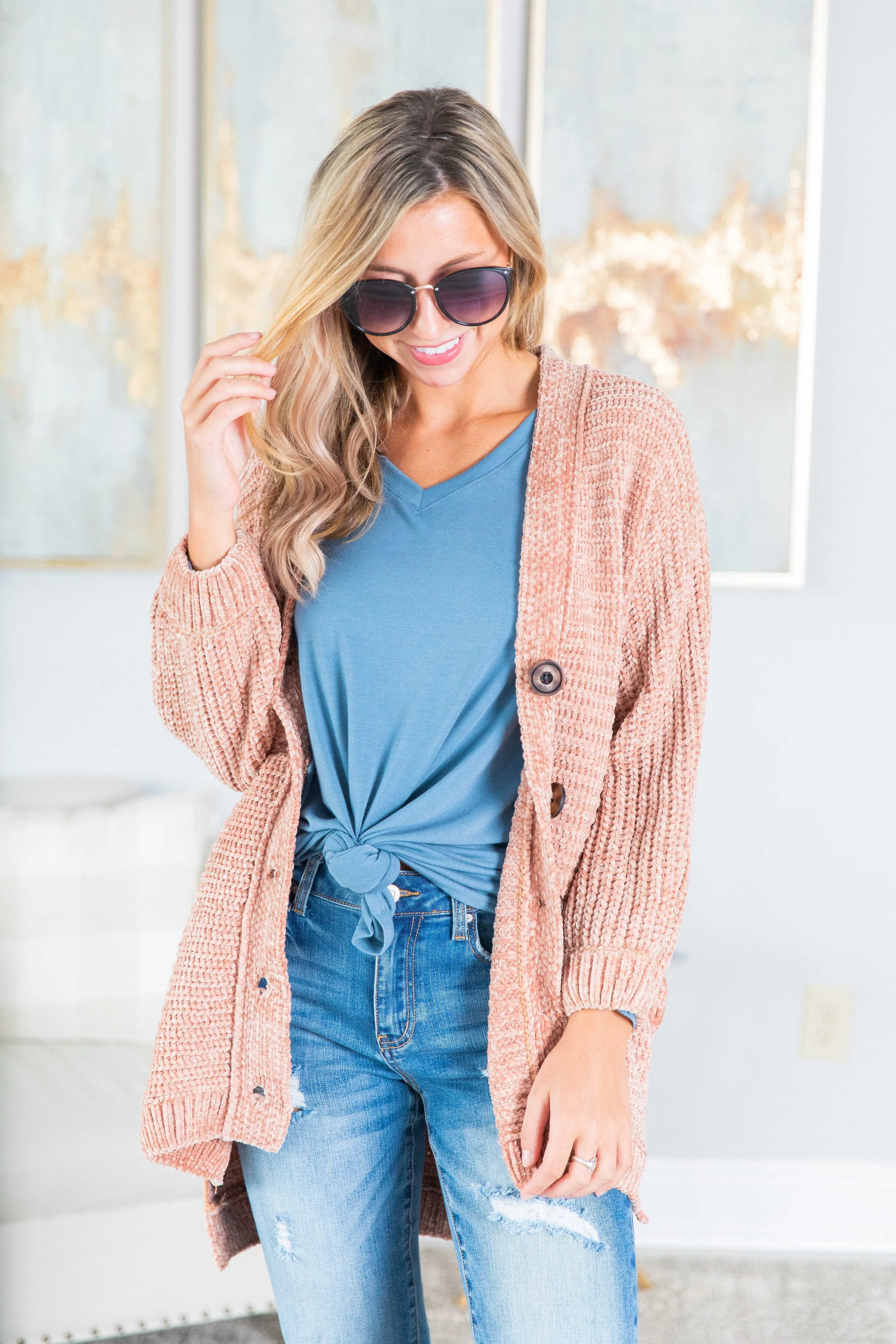 Created Comfort Blush Pink Chenille Cardigan