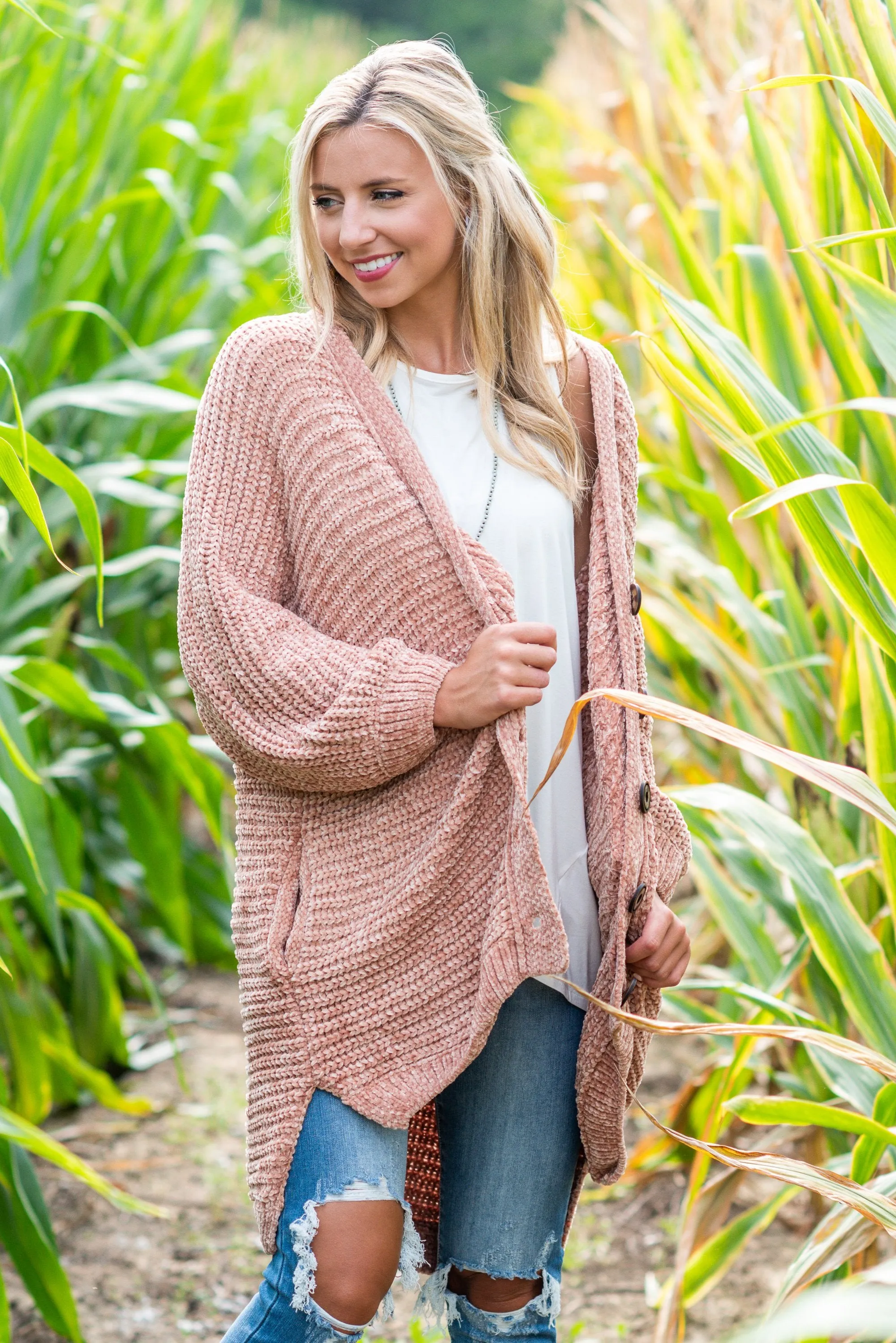 Created Comfort Blush Pink Chenille Cardigan