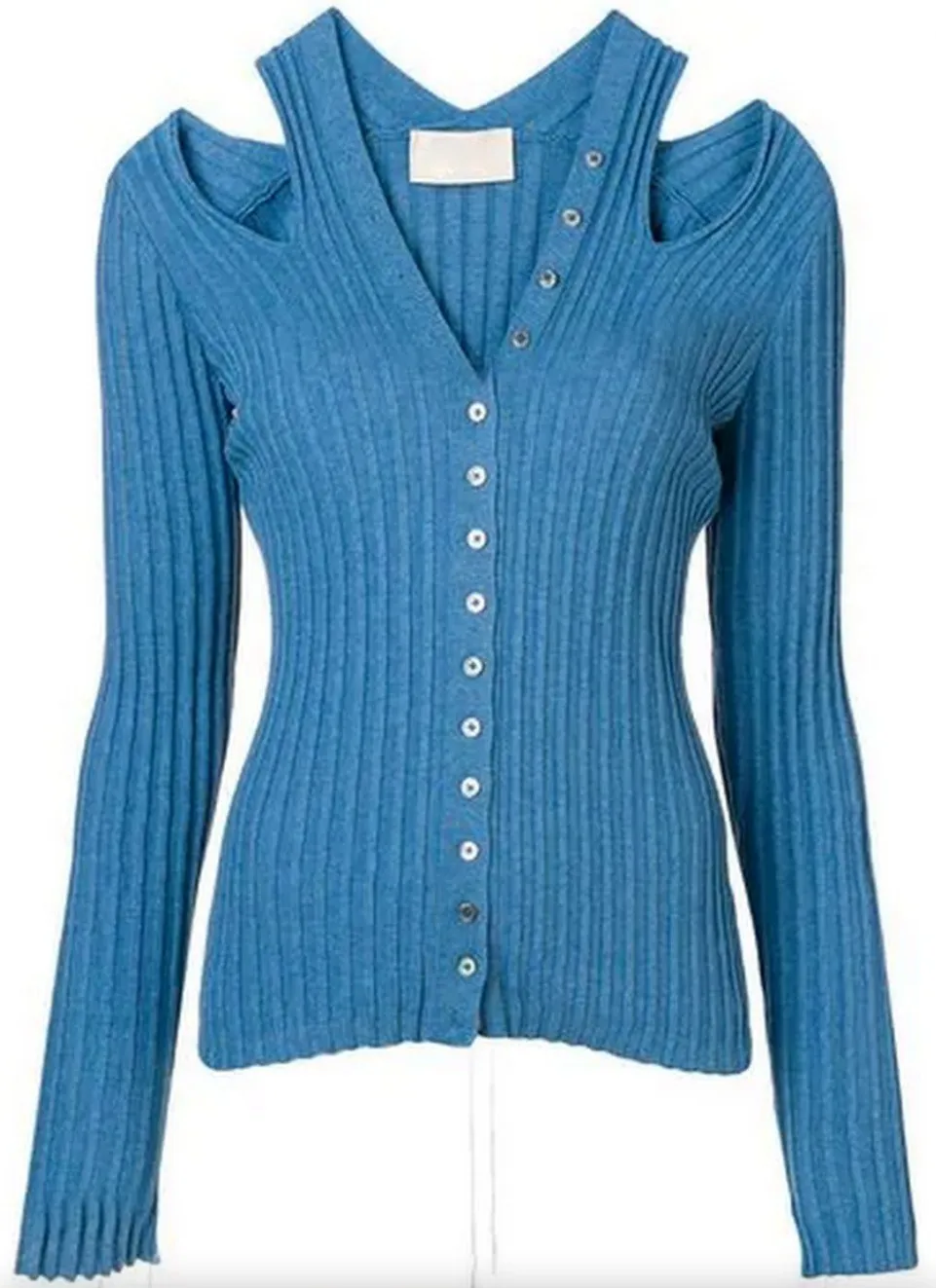 Cut-Out Ribbed Cardigan, Blue