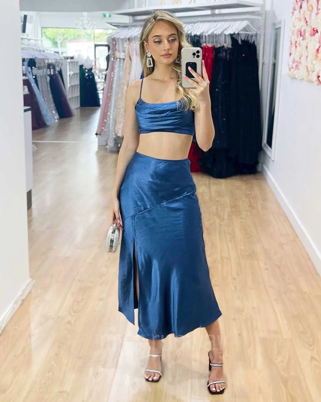 Dahlia Satin Skirt - Navy