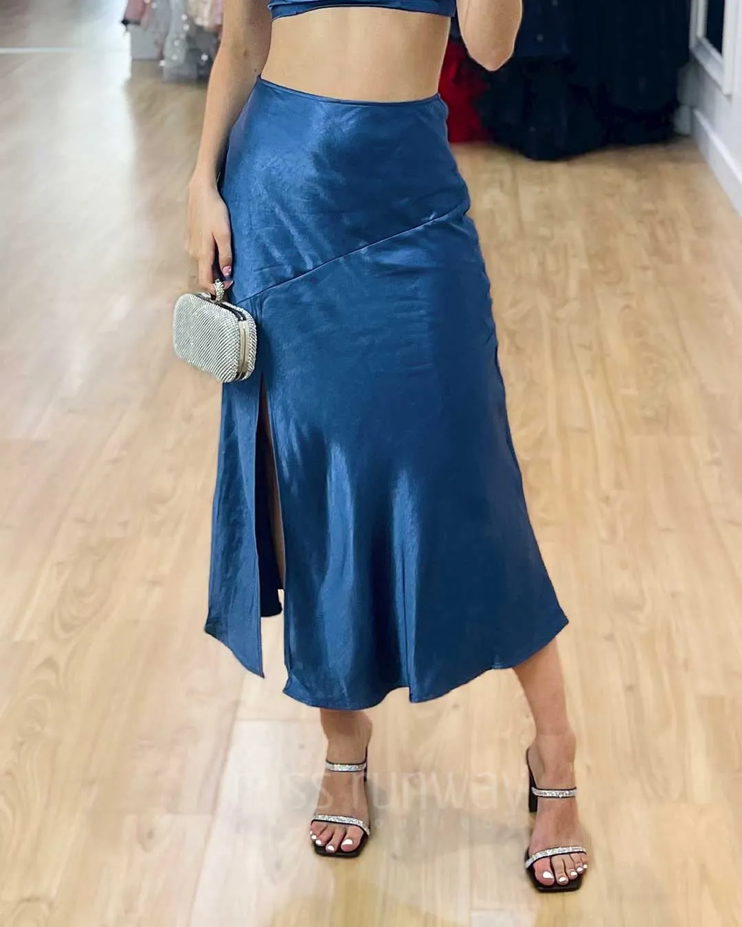 Dahlia Satin Skirt - Navy