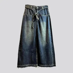 Dark washed out boho denim skirt