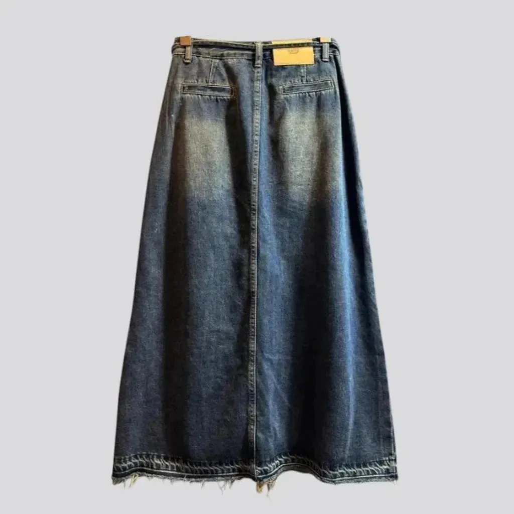 Dark washed out boho denim skirt