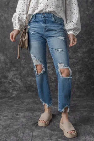 Distressed Ripped Knee Hole Denim