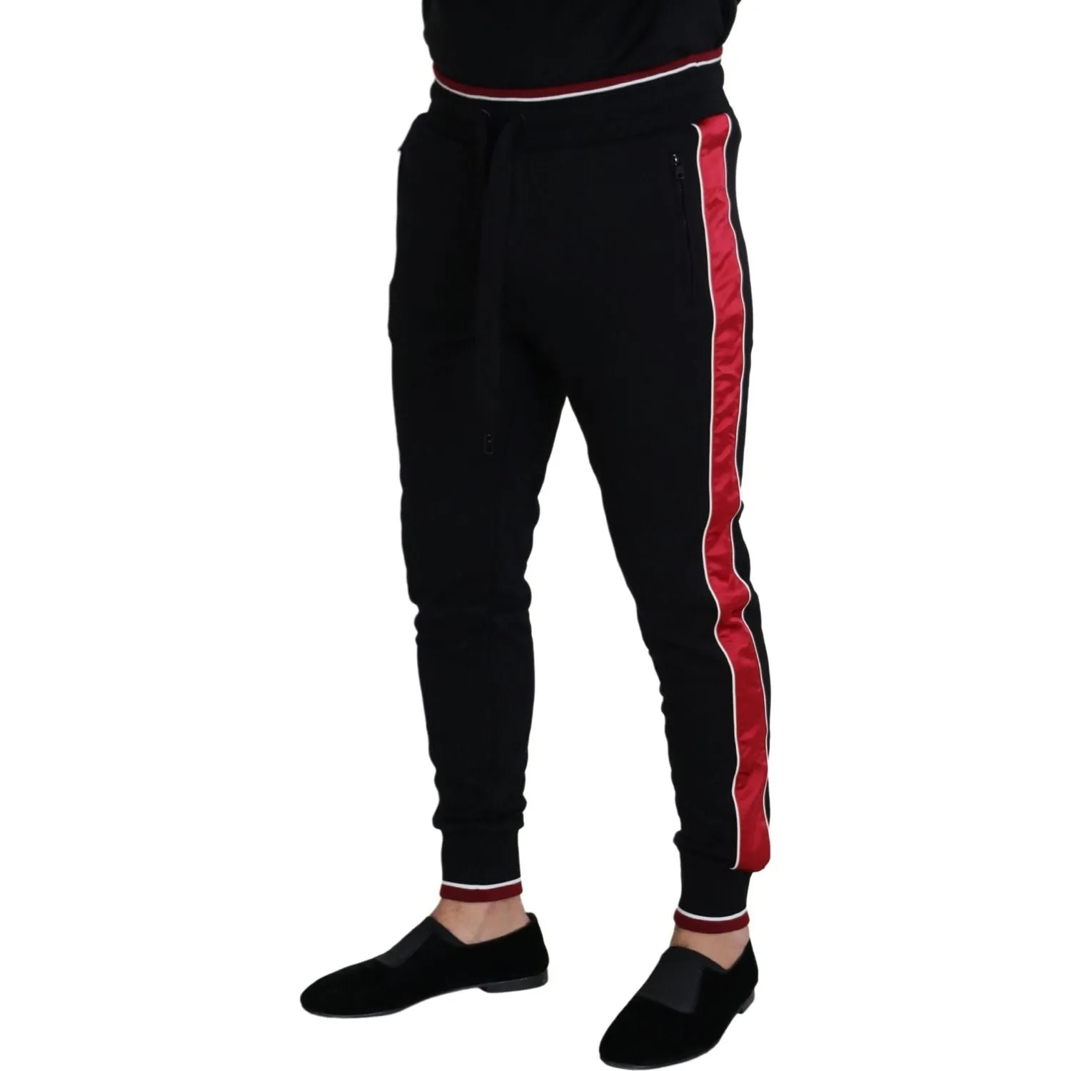 Dolce & Gabbana Elegant Black Jogging Sweatpants with Red Detail