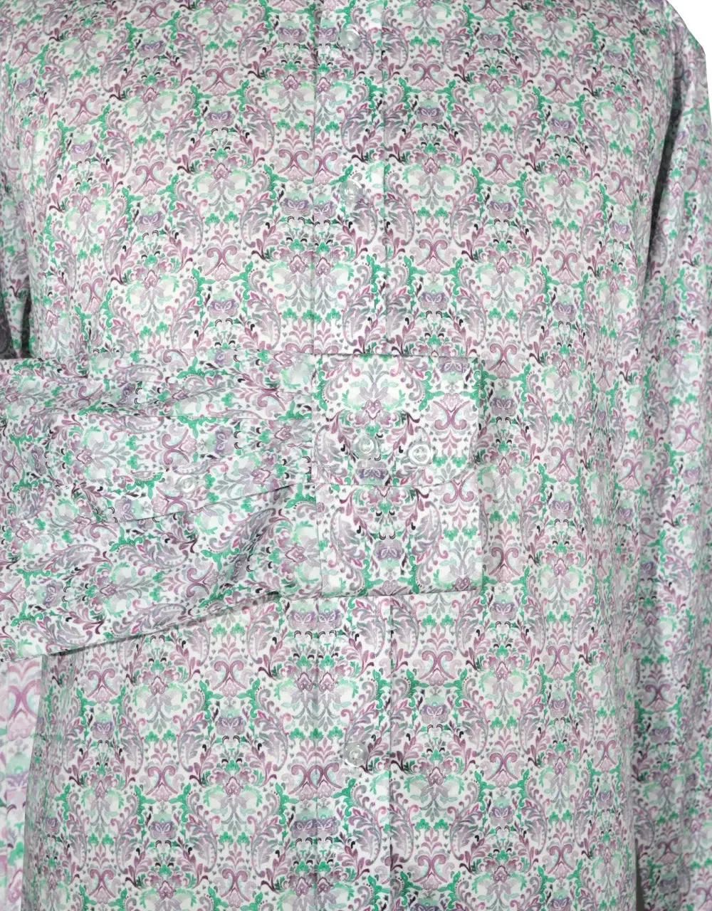 Double Collar Shirt - 60s  Style Green and Purple Floral Shirt