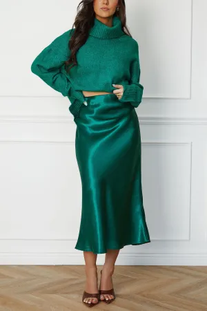 Eira Dark Green Satin Maxi Skirt