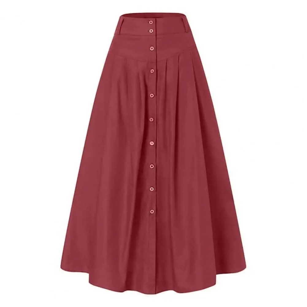 Elegant A-Line Maxi Skirt with High Waist and Button Detail