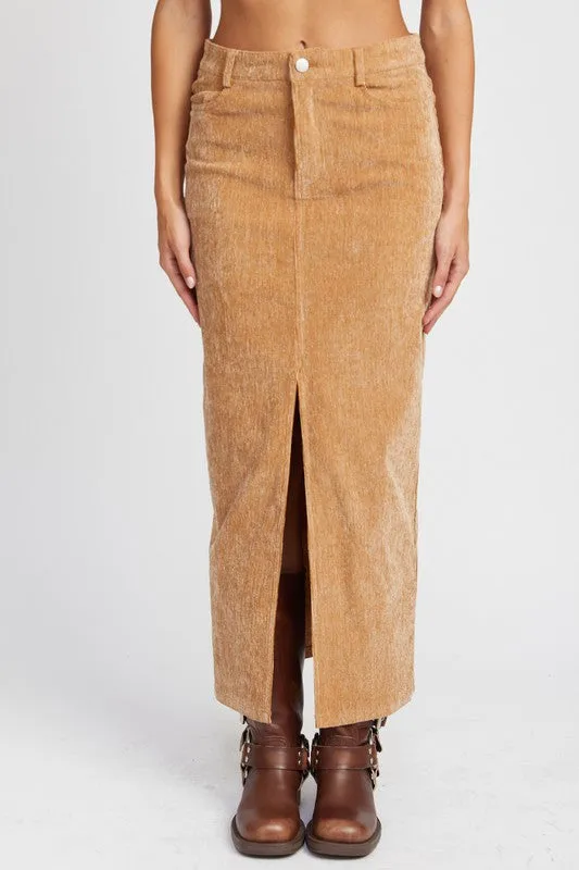 Emory Park CORDUROY MAXI SKIRT WITH FRONT SLIT