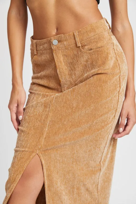 Emory Park CORDUROY MAXI SKIRT WITH FRONT SLIT