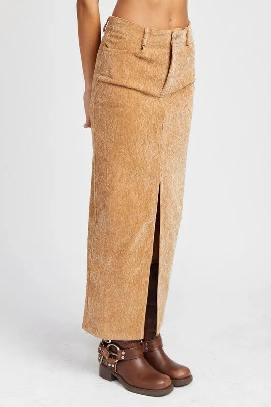 Emory Park CORDUROY MAXI SKIRT WITH FRONT SLIT