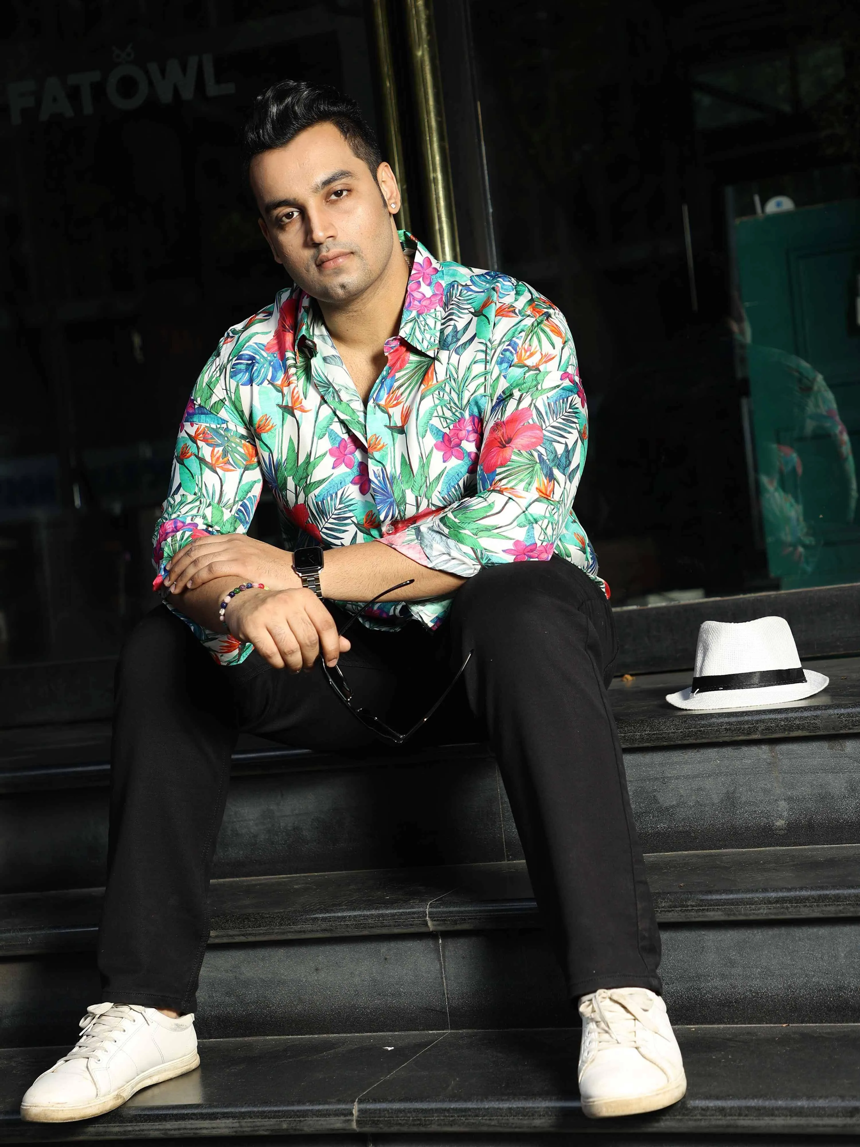 Floral Digital Printed Silk Full Shirt Men's Plus Size