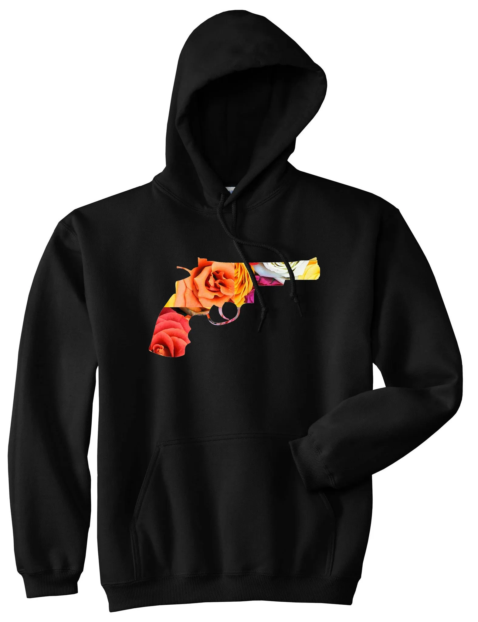 Floral Gun Flower Print Colt 45 Revolver Boys Kids Pullover Hoodie Hoody