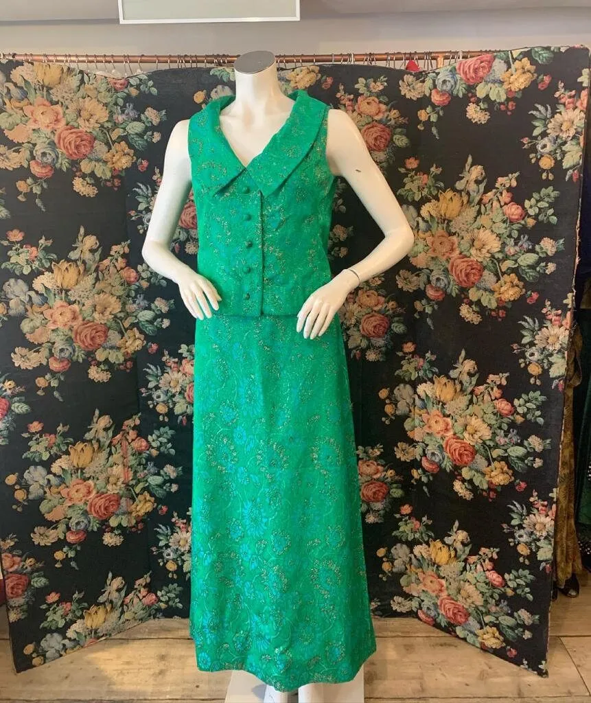 Frank Usher emerald green metallic brocade set