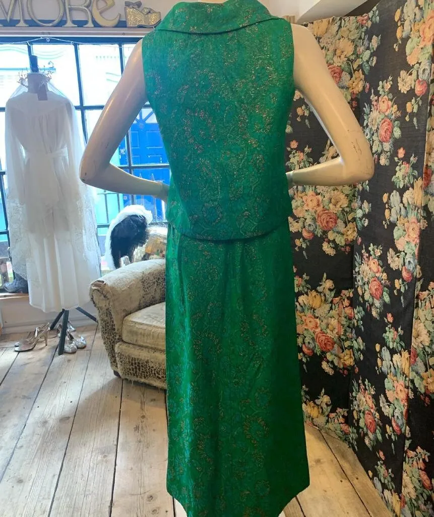 Frank Usher emerald green metallic brocade set