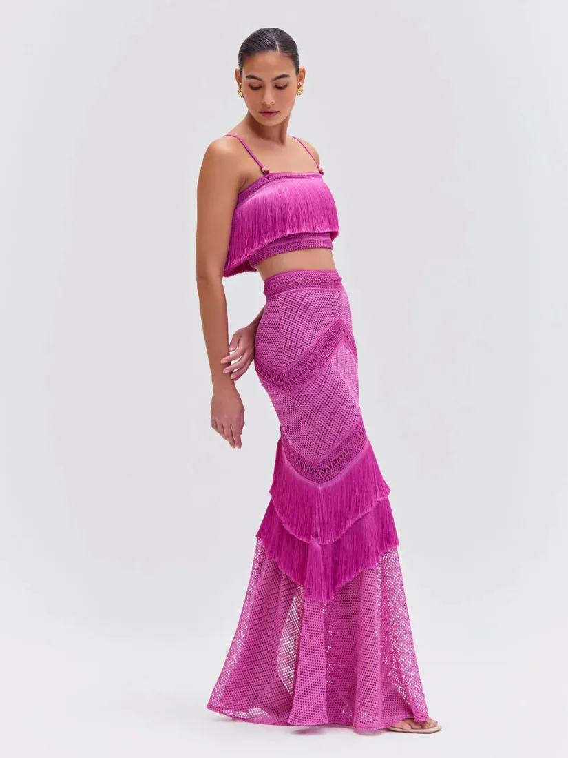 Fringe Maxi Skirt Cerise