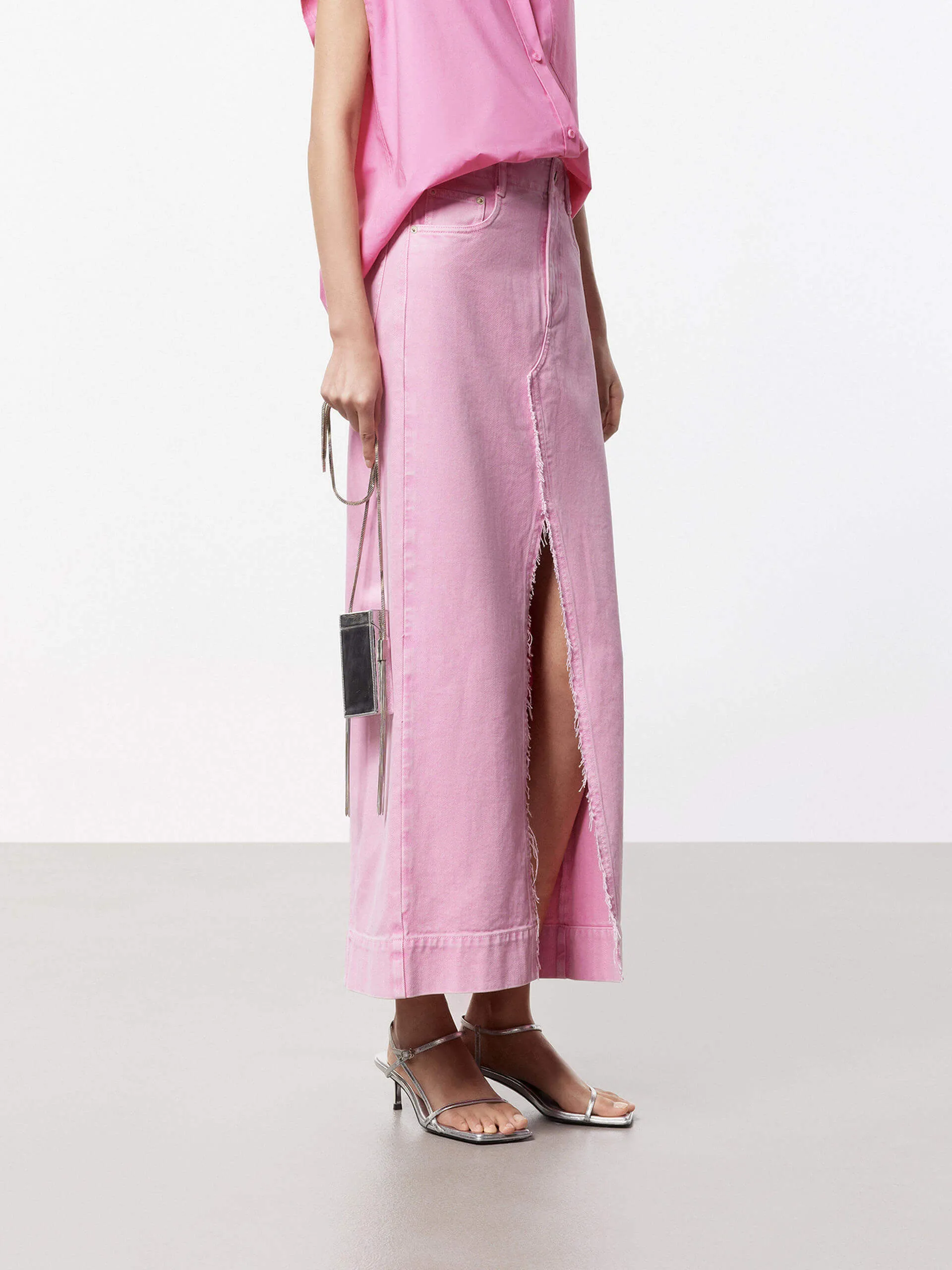 Front Slit Pink Skirt