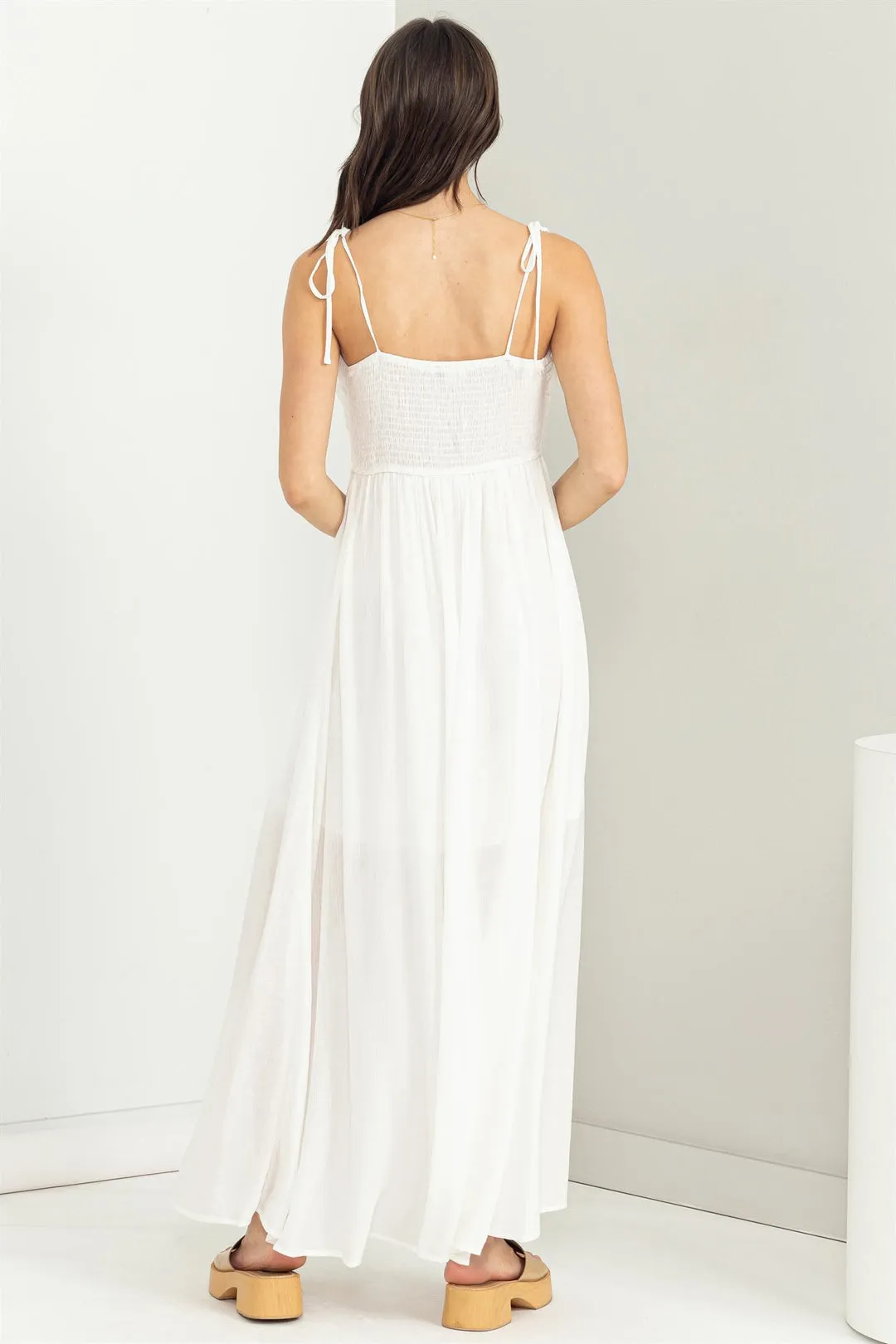 Front Tie Strap Flowy Maxi Dress